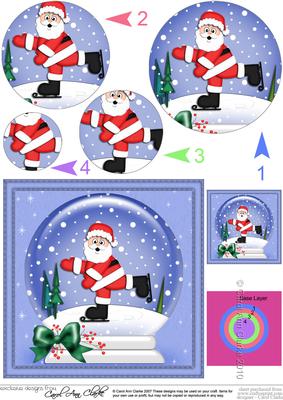 Xmas Skating Santa Snowglobe Circle Pyramage Topper