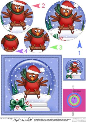 Xmas Sledging Robin Snowglobe Circle Pyramage Topper