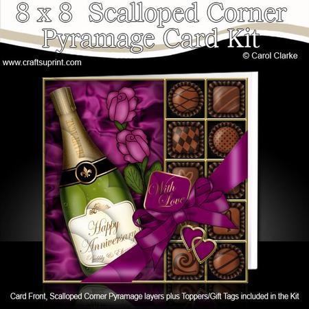 8 x 8 Anniv Champers Chocs N Roses Scalloped Corner Kit