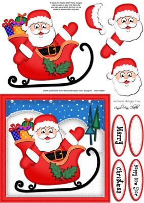 Xmas Santa and Sleigh Quick Card N 3D Decoupage