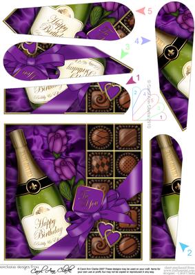 Birthday Champers Chocs N Roses Fan Pyramage Topper