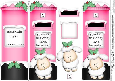 Xmas Cute Lamb Postbox Shaped Card N 3D Decoupage