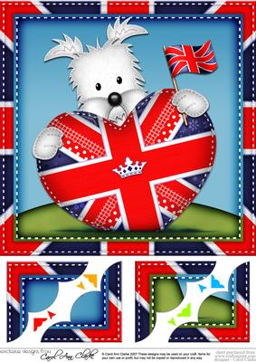 8x8 Westie Dog's Union Jack Flag Heart Scalloped Topper