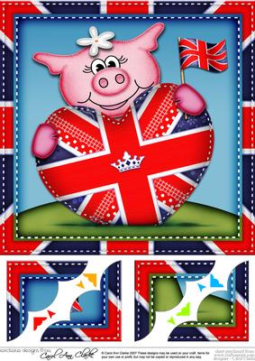 8x8 Zoe Piggy's Union Jack Flag Heart Scalloped Topper