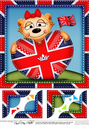 8x8 Mia Meerkat's Union Jack Flag Heart Scalloped Topper