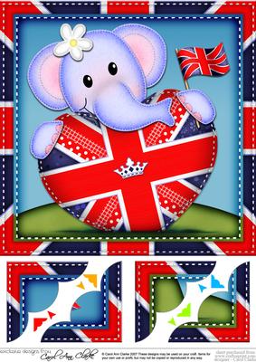 8x8 Lola Elephant's Union Jack Flag Heart Scalloped Topper