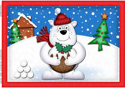 A4 Ben Polar Bear's Xmas Pud Felties Card Topper