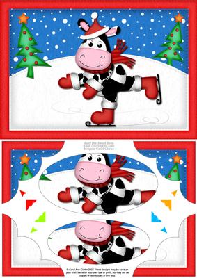 A5 Xmas Skating Milly Moo Cow Scallop Corners and Pyramage