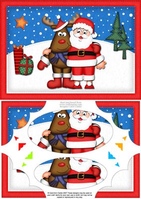 A5 Xmas Santa N Rudolph Scallop Corners and Pyramage