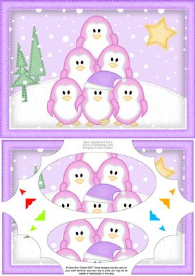 A5 Xmas Penguins Scallop Corners and Pyramage