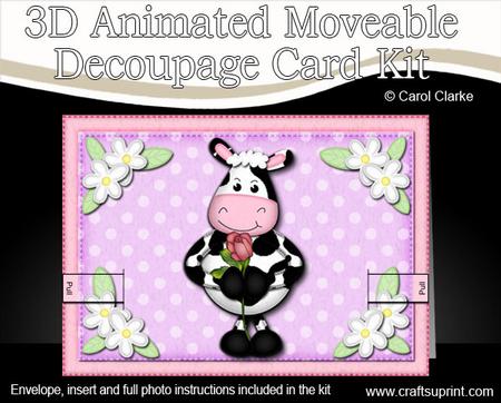 3D Milly Moo Cow's Rose Animated Moveable Decoupage Card Kit
