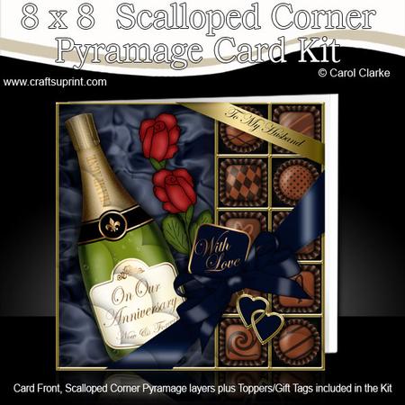 8 x 8 Husband Anniv Champers Chocs N Roses Scalloped Corner