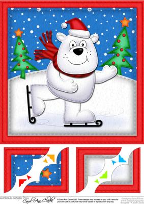 8 x 8 Xmas Skating Ben Polar Bear Scalloped Corner Topper