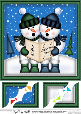 8 x 8 Xmas Singing Snowmen Scalloped Corner Topper