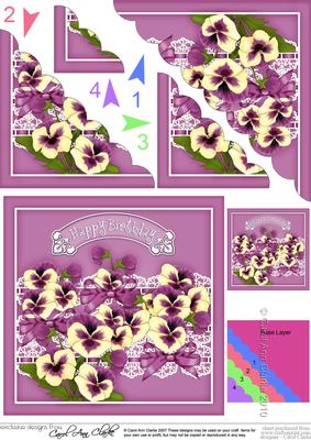 Birthday Pansies N Lace Scallop Corner Side Stacker Topper