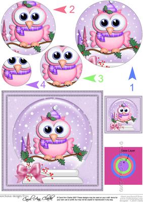 Xmas Little Hoot Owl Snowglobe Circle Pyramage Topper