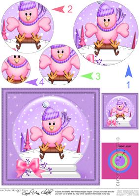 Xmas Sledging Little Birdie Snowglobe Circle Pyramage Topper