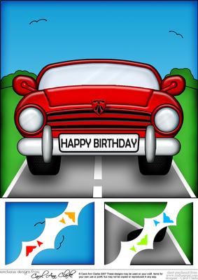 8 x 8 Fun Sports Car Scalloped Corner Topper