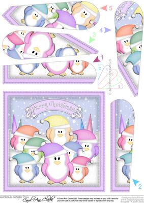 Xmas Pastel Penguins Fan Pyramage Topper
