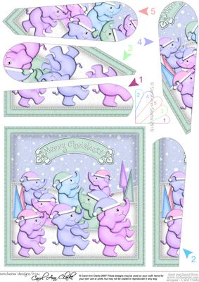 Xmas Pastel Elephants Fan Pyramage Topper