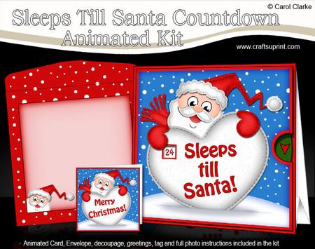 3D Xmas Santa Sleeps Till Santa Countdown Moveable Card Kit