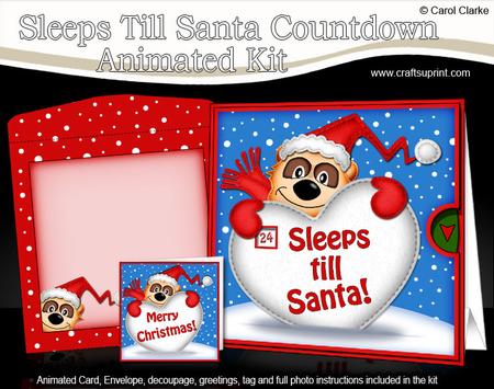 3D Xmas Meerkat Sleeps Till Santa Countdown Moveable Card