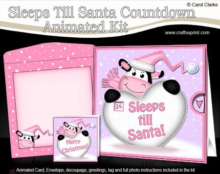 3D Xmas Milly Moo Sleeps Till Santa Countdown Moveable Card