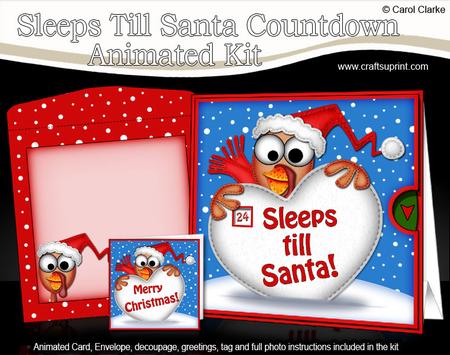 3D Xmas Turkey Sleeps Till Santa Countdown Moveable Card