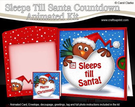 3D Xmas Robin Sleeps Till Santa Countdown Moveable Card