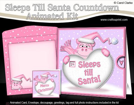 3D Xmas Hippo Sleeps Till Santa Countdown Moveable Card