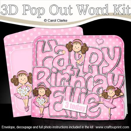 3D Happy Birthday Ellie with Ballerinas Pop Out Word Card