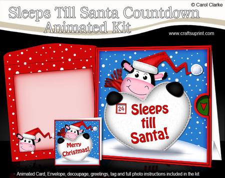 3D Xmas Milly Moo Sleeps Till Santa Countdown Moveable Card