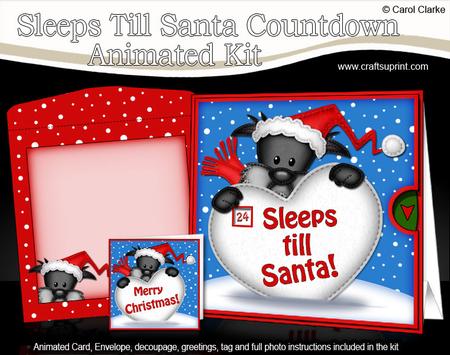 3D Xmas Scottie Sleeps Till Santa Countdown Moveable Card