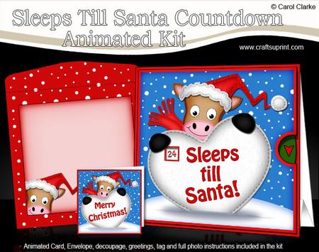 3D Xmas Horse Sleeps Till Santa Countdown Moveable Card