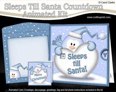 3D Xmas Penguin Sleeps Till Santa Countdown Moveable Card