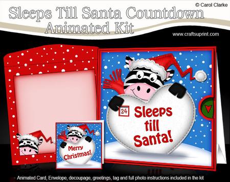 3D Xmas Zebra Sleeps Till Santa Countdown Moveable Card