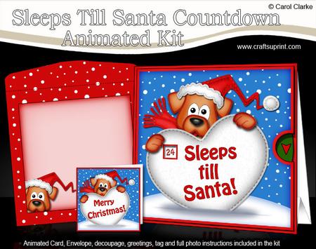 3D Xmas Rusty Dog Sleeps Till Santa Countdown Moveable Card