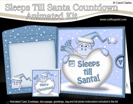 3D Xmas Hippo Sleeps Till Santa Countdown Moveable Card