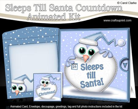 3D Xmas Hoot Owl Sleeps Till Santa Countdown Moveable Card