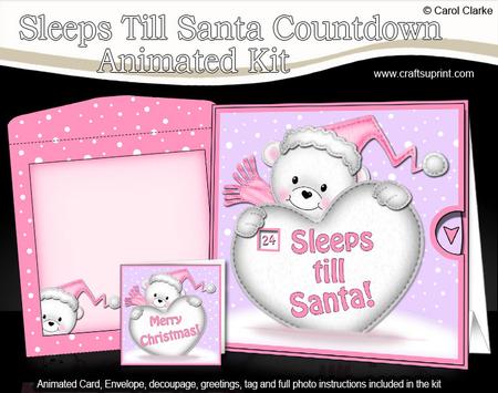 3D Xmas Teddy Sleeps Till Santa Countdown Moveable Card