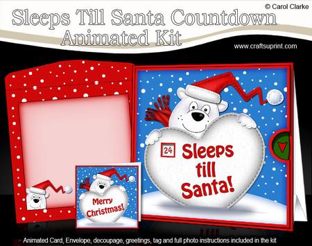 3D Xmas Polar Bear Sleeps Till Santa Countdown Moveable Card