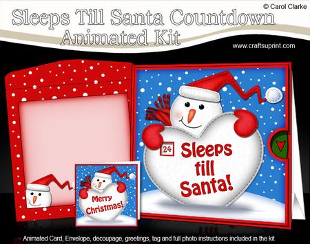 3D Xmas Snowman Sleeps Till Santa Countdown Moveable Card