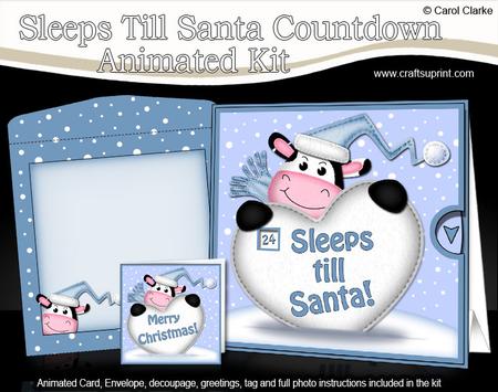 3D Xmas Milly Moo Sleeps Till Santa Countdown Moveable Card