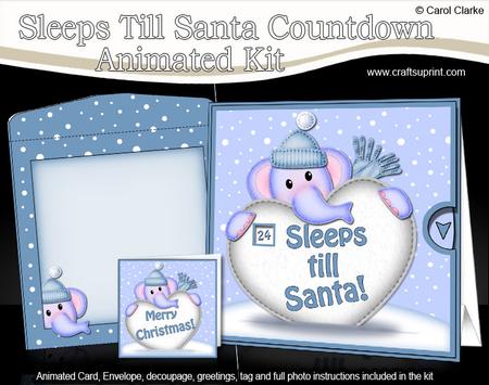 3D Xmas Elephant Sleeps Till Santa Countdown Moveable Card