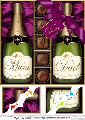 8 x 8 Mum N Dad Champers N Chocs Scalloped Corner Topper