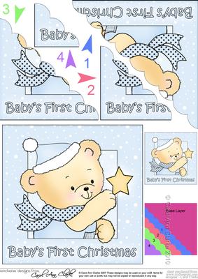 Cute Hunney Bear Robert has a Christmas Star - Babys 1st Christmas Scalloped Corner Stacker
