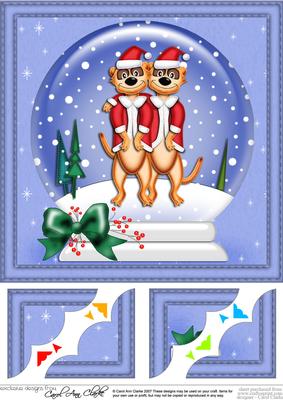8 x 8 Xmas Meerkats Snowglobe Scalloped Corner