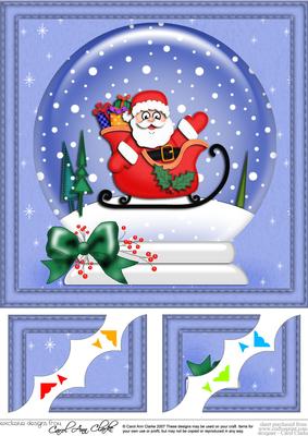 8 x 8 Xmas Santa N Sleigh Snowglobe Scalloped Corner