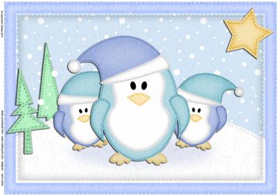 A4 Xmas Penguins Felties Card Topper