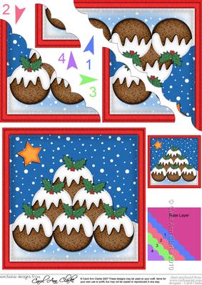 Xmas Puddings Scalloped Corner Side Stacker Topper